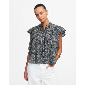 Women's Madewell Shirred Lace-Trim Top in Night Indigo